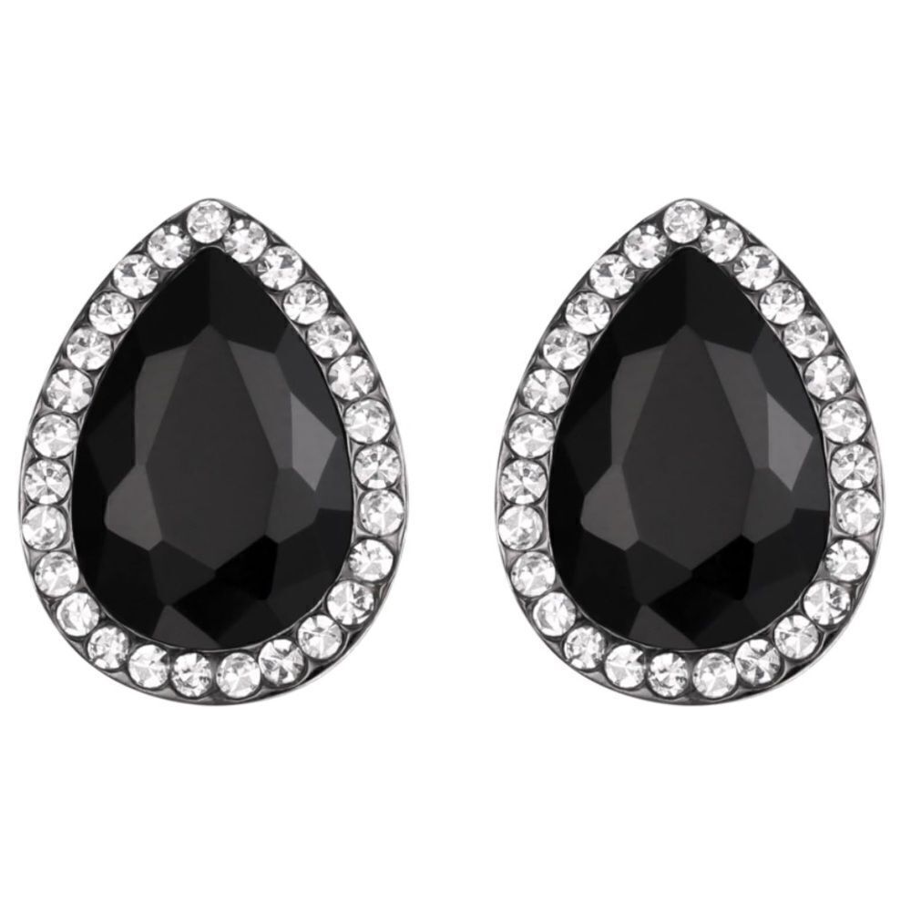 Carbon Black with Onyx and Diamond Austrian Crystal Teardrop Stud Post Earrings